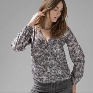 White House Black Market Silver
Gray Feather Print Surplice Blouse